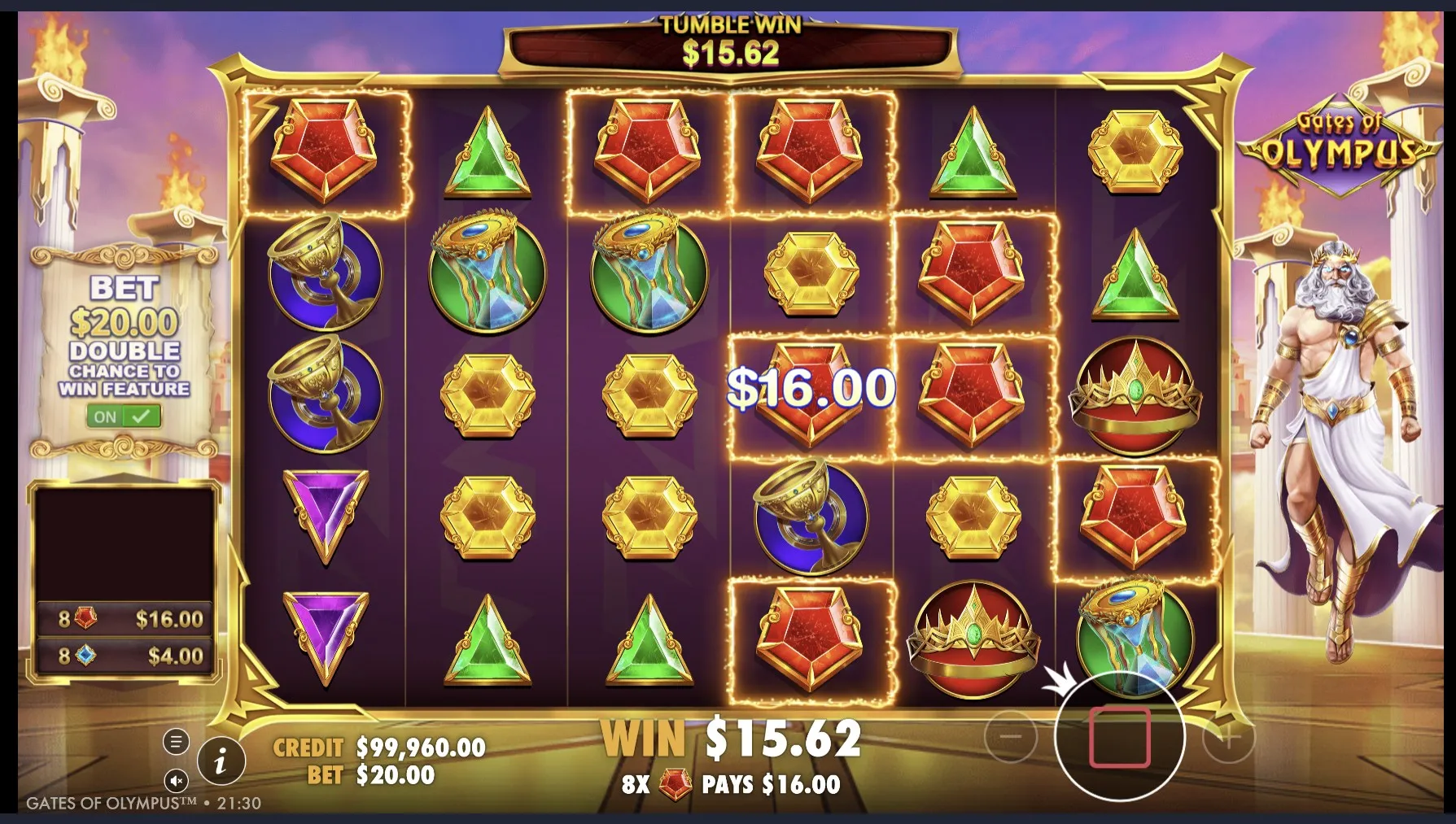 Virtual credits and social casino play on a screen